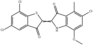 5-Chloro-2-(5,7-dichloro-3-oxobenzo[b]thiophen-2(3H)-ylidene)-7-methoxy-4-methyl-1H-indol-3(2H)-one 结构式