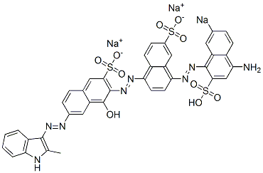 4-[(4-Amino-7-sodiosulfo-1-naphthalenyl)azo]-7'-[(2-methyl-1H-indol-3-yl)azo]-1'-hydroxy[1,2'-azobisnaphthalene]-3',6-disulfonic acid disodium salt 结构式
