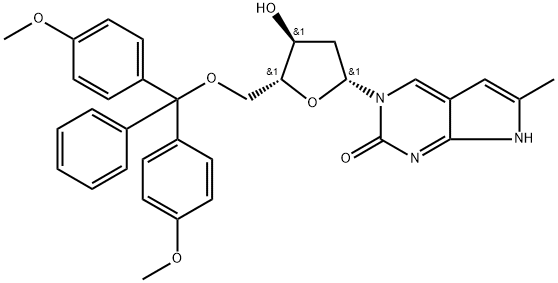 3-(BETA-D-2-DEOXYFURANOSYL)-6-METHYL-5'-DIMETHOXYTRITYL-PYRROLO-[2,3-D]-PYRIMIDIN-2-ONE 结构式