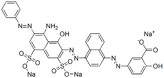 5-[[4-[[8-Amino-1-hydroxy-7-(phenylazo)-3,5-bis(sodiosulfo)-2-naphthalenyl]azo]-1-naphthalenyl]azo]-2-hydroxybenzoic acid sodium salt 结构式