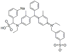 N-Ethyl-N-[4-[[4-[N-ethyl-N-(3-sodiosulfobenzyl)amino]-2-methylphenyl]phenylmethylene]-3-methyl-2,5-cyclohexadien-1-ylidene]-3-sulfonatobenzenemethanaminium 结构式