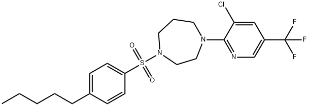 1-[3-Chloro-5-(trifluoromethyl)pyridin-2-yl]-4-{[4-(pent-1-yl)phenyl]sulphonyl}homopiperazine, 3-Chloro-2-(4-{[4-(pent-1-yl)phenyl]sulphonyl}-1,4-diazepan-1-yl)-5-(trifluoromethyl)py 结构式