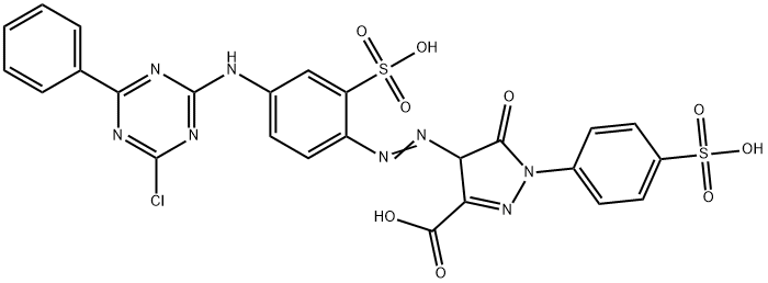 4-[[4-[(4-Chloro-6-phenyl-1,3,5-triazin-2-yl)amino]-2-sulfophenyl]azo]-4,5-dihydro-5-oxo-1-(4-sulfophenyl)-1H-pyrazole-3-carboxylic acid 结构式