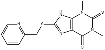 8-[(2-Pyridylmethyl)thio]-1,3-dimethyl-3,7-dihydro-2-thioxo-1H-purin-6-one 结构式