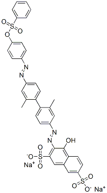disodium 3-[[2,2'-dimethyl-4'-[[4-[(phenylsulphonyl)oxy]phenyl]azo][1,1'-biphenyl]-4-yl]azo]-4-hydroxynaphthalene-2,7-disulphonate 结构式