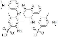 9-Dimethylamino-7-(2,6-dimethyl-3-sodiosulfophenyl)-5-[(5-methyl-4-methylamino-2-sulfonatophenyl)amino]benzo[a]phenazin-7-ium 结构式