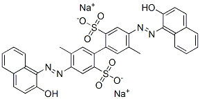 disodium 4,4'-bis[(2-hydroxy-1-naphthyl)azo]-5,5'-dimethyl[1,1'-biphenyl]-2,2'-disulphonate  结构式