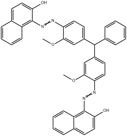 1,1’-[(苯基亚甲基)二[(2-甲氧基-4,1-亚苯基)偶氮]]二-2-萘酚 结构式