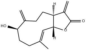 (3aS,10E)-3,6-Dimethylene-7α-hydroxy-10-methyl-2,3,3aβ,4,5,6,7,8,9,11aα-decahydrocyclodeca[b]furan-2-one 结构式
