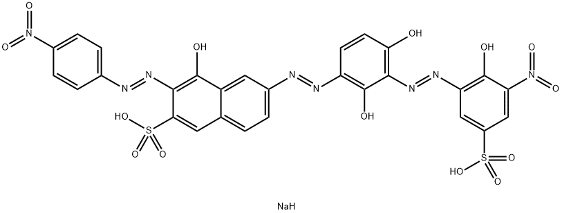 4-Hydroxy-6-[[3-[(2-hydroxy-3-nitro-5-sodiosulfophenyl)azo]-2,4-dihydroxyphenyl]azo]-3-[(4-nitrophenyl)azo]naphthalene-2-sulfonic acid sodium salt 结构式