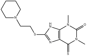 8-[(2-Piperidinoethyl)thio]-3,7-dihydro-1,3-dimethyl-6-thioxo-1H-purin-2-one 结构式