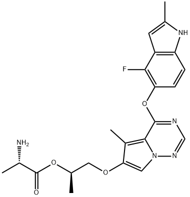 1-[[4-[(4-氟-2-甲基-1H-吲哚-5-基)氧基]-5-甲基吡咯并[2,1-F][1,2,4]三嗪-6-基]氧基]-2-丙醇 L-丙氨酸酯 结构式