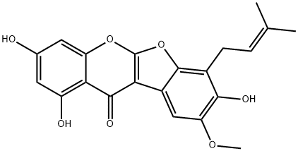 1,3,8-Trihydroxy-9-methoxy-7-(3-methyl-2-butenyl)-11H-benzofuro[2,3-b][1]benzopyran-11-one 结构式