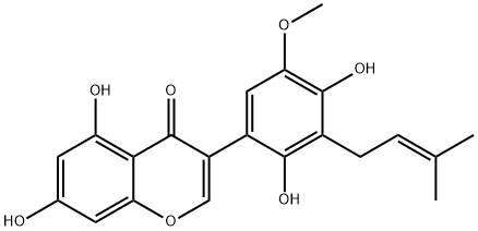 2',4',5,7-Tetrahydroxy-5'-methoxy-3'-(3-methyl-2-butenyl)isoflavone 结构式