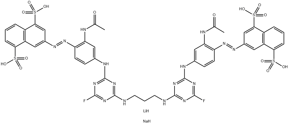 3,3'-[1,3-Propanediylbis[imino(6-fluoro-1,3,5-triazine-4,2-diyl)imino[2-(acetylamino)-4,1-phenylene]azo]]bis-1,5-naphthalenedisulfonic acid, lithium sodium salt 结构式