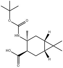 (1R,3R,4S,6S)-4-TERT-BUTOXYCARBONYLAMINO-4,7,7-TRIMETHYL-BICYCLO[4.1.0]HEPTANE-3-CARBOXYLIC ACID 结构式