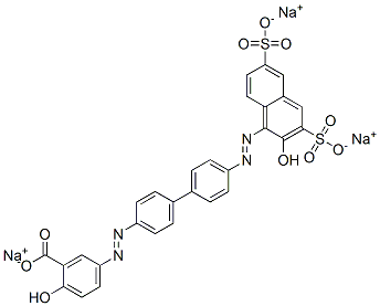 2-Hydroxy-5-[[4'-[(2-hydroxy-3,6-disulfo-1-naphtyl)azo]-1,1'-biphenyl-4-yl]azo]benzoic acid trisodium salt 结构式