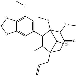 8-Hydroxy-1,2-dimethoxy-7-(7-methoxy-1,3-benzodioxol-5-yl)-6-methyl-5-allylbicyclo[3.2.1]octan-3-one 结构式