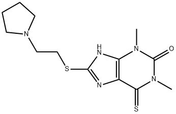 8-[[2-(1-Pyrrolidinyl)ethyl]thio]-6,7-dihydro-1,3-dimethyl-6-thioxo-1H-purin-2(3H)-one 结构式
