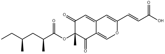 (2S,4S)-2,4-Dimethylhexanoic acid [(7R)-3-[(E)-2-carboxyethenyl]-7,8-dihydro-7-methyl-6,8-dioxo-6H-2-benzopyran-7-yl] ester 结构式