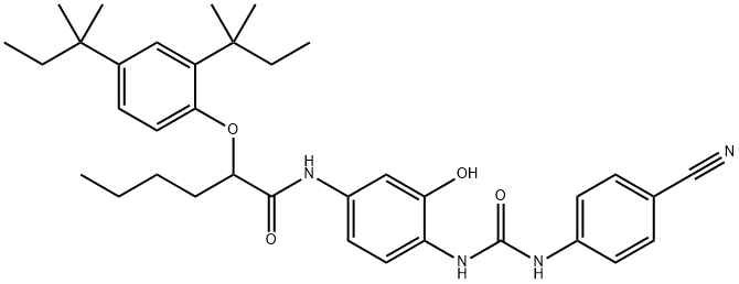 2-[2,4-bis(1,1-dimethylpropyl)phenoxy]-N-[4-[[[(4-cyanophenyl)amino]carbonyl]amino]-3-hydroxyphenyl]hexanamide  结构式