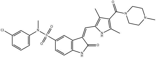 N-(3-氯苯基)-N-甲基-3-[[3,5-二甲基-4-[(4-甲基哌嗪-1-基)羰基-1H-吡咯-2-基]亚甲基]-2-氧代-2,3-二氢-1H-吲哚-5-磺酰胺 结构式
