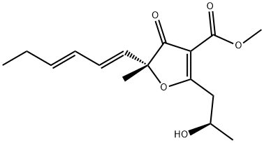 (+)-2-(1,3-Hexadienyl)-4-(3-hydroxy-1-oxobutyl)-5-methoxy-2-methylfuran-3(2H)-one 结构式