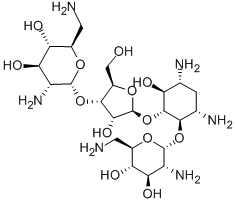 5-amino-2-(aminomethyl)-6-[5-[3,5-diamino-2-[3-amino-6-(aminomethyl)-4 ,5-dihydroxy-oxan-2-yl]oxy-6-hydroxy-cyclohexyl]oxy-4-hydroxy-2-(hydro xymethyl)oxolan-3-yl]oxy-oxane-3,4-diol 结构式