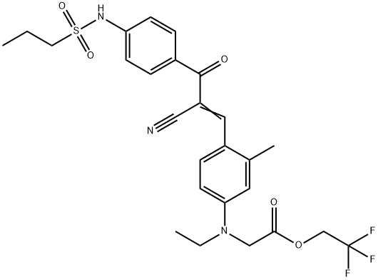 2,2,2-trifluoroethyl N-[4-[2-cyano-3-oxo-3-[4-[(propylsulphonyl)amino]phenyl]-1-propenyl]-m-tolyl]-N-ethylglycinate 结构式