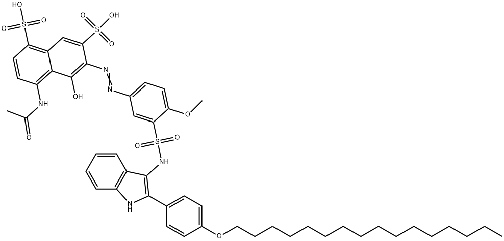 4-(acetylamino)-6-[[3-[[[2-[4-(hexadecyloxy)phenyl]-1H-indol-3-yl]amino]sulphonyl]-4-methoxyphenyl]azo]-5-hydroxynaphthalene-1,7-disulphonic acid 结构式