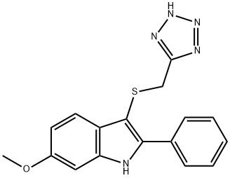 6-Methoxy-2-phenyl-3-[(1H-tetrazol-5-yl)methylthio]-1H-indole 结构式