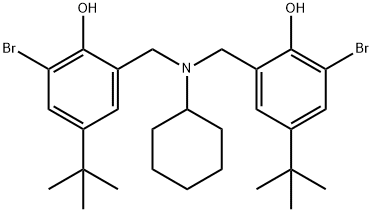 2-bromo-6-[[(3-bromo-2-hydroxy-5-tert-butyl-phenyl)methyl-cyclohexyl-a mino]methyl]-4-tert-butyl-phenol 结构式