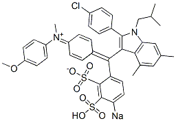 N-[4-[[2-(4-Chlorophenyl)-1-(2-methylpropyl)-4,6-dimethyl-1H-indol-3-yl](2-sulfonato-4-sodiosulfophenyl)methylene]-2,5-cyclohexadien-1-ylidene]-N-methyl-4-methoxybenzenaminium 结构式