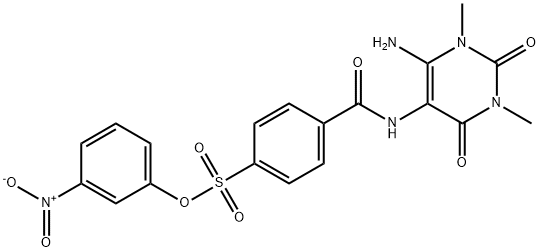 Benzenesulfonic  acid,  4-[[(6-amino-1,2,3,4-tetrahydro-1,3-dimethyl-2,4-dioxo-5-pyrimidinyl)amino]carbonyl]-,  3-nitrophenyl  ester 结构式