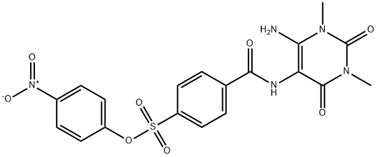 Benzenesulfonic  acid,  4-[[(6-amino-1,2,3,4-tetrahydro-1,3-dimethyl-2,4-dioxo-5-pyrimidinyl)amino]carbonyl]-,  4-nitrophenyl  ester 结构式