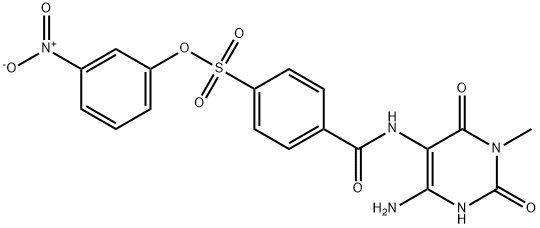 Benzenesulfonic  acid,  4-[[(4-amino-1,2,3,6-tetrahydro-1-methyl-2,6-dioxo-5-pyrimidinyl)amino]carbonyl]-,  3-nitrophenyl  ester 结构式