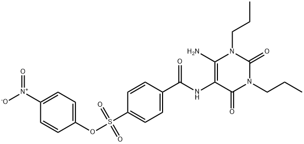 Benzenesulfonic  acid,  4-[[(6-amino-1,2,3,4-tetrahydro-2,4-dioxo-1,3-dipropyl-5-pyrimidinyl)amino]carbonyl]-,  4-nitrophenyl  ester 结构式