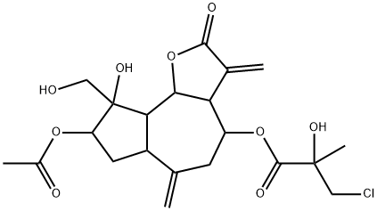 3-Chloro-2-hydroxy-2-methylpropionic acid [dodecahydro-8-acetoxy-9-hydroxy-9-(hydroxymethyl)-3,6-bis(methylene)-2-oxoazuleno[4,5-b]furan-4-yl] ester 结构式