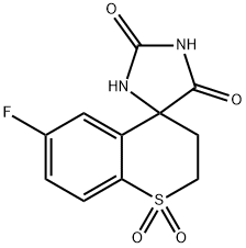 6-氟-2,3-二氢-2H,5H-螺[咪唑啉-4,4-硫代色烯]-2,5-二酮1,1-二氧化物 结构式