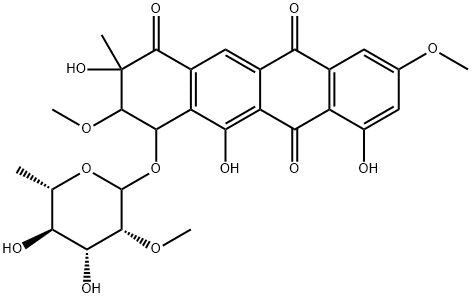 4-[(2-O-Methyl-6-deoxy-L-mannopyranosyl)oxy]-3,4-dihydro-3,9-dimethoxy-2-methyl-2,5,7-trihydroxy-1,6,11(2H)-naphthacenetrione 结构式