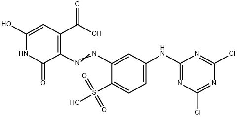 3-[[5-[(4,6-dichloro-1,3,5-triazin-2-yl)amino]-2-sulphophenyl]azo]-1,2-dihydro-6-hydroxy-2-oxoisonicotinic acid 结构式