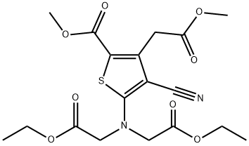 5-[Bis(2-ethoxy-2-oxoethyl)aMino]-4-cyano-2-(Methoxycarbonyl)-3-thiopheneacetic Acid Methyl Ester 结构式