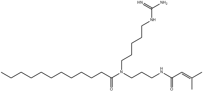 N-[5-[(Aminoiminomethyl)amino]pentyl]-N-[3-[(3-methyl-1-oxo-2-butenyl)amino]propyl]dodecanamide 结构式