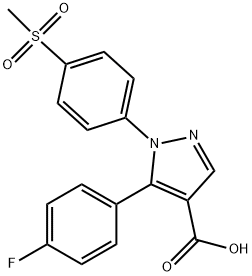 1H-Pyrazole-4-carboxylic acid, 5-(4-fluorophenyl)-1-[4-(Methylsulfonyl)phenyl]- 结构式