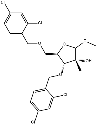 D-RIBOFURANOSIDE,METHYL 3,5-BIS-O-[(2,4-DICHLOROPHENYL)METHYL]-2-C-METHYL- 结构式