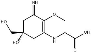 N-[5-Hydroxy-5-(hydroxymethyl)-3-imino-2-methoxy-1-cyclohexen-1-yl]glycine 结构式
