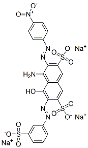 trisodium 4-amino-5-hydroxy-3-[(4-nitrophenyl)azo]-6-[(3-sulphonatophenyl)azo]naphthalene-2,7-disulphonate 结构式