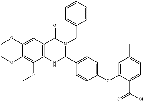 Benzoic  acid,  4-methyl-2-[4-[1,2,3,4-tetrahydro-6,7,8-trimethoxy-4-oxo-3-(phenylmethyl)-2-quinazolinyl]phenoxy]- 结构式