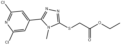 Ethyl {[5-(2,6-dichloropyridin-4-yl)-4-methyl-4H-1,2,4-triazol-3-yl]sulphanyl}acetate, Ethyl 2-{[5-(2,6-dichloropyridin-4-yl)-4-methyl-4H-1,2,4-triazol-3-yl]sulphanyl}ethanoate 结构式