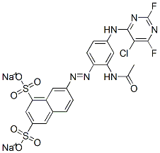7-[[2-(乙酰氨基)-4-[(5-氯-2,6-二氟-4-嘧啶基)氨基]苯基]偶氮]萘-1,3-二磺酸二钠 结构式